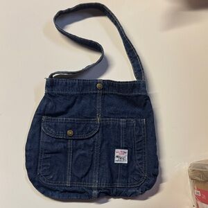 Vintage Pointer Brand Denim Purse Shoulder Bag Made in USA with Brass Accents
